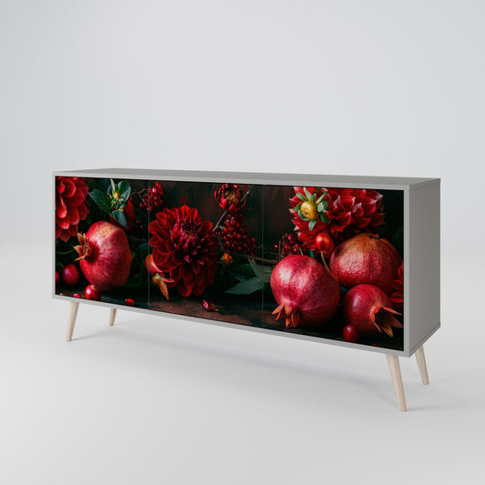 DAHLIAS AND POMEGRANATES 3-Door Sideboard in Grey Finish