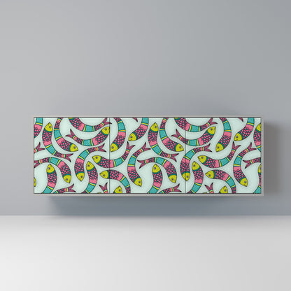 INDIAN FISH Buffet 3 Portes Finition Grise