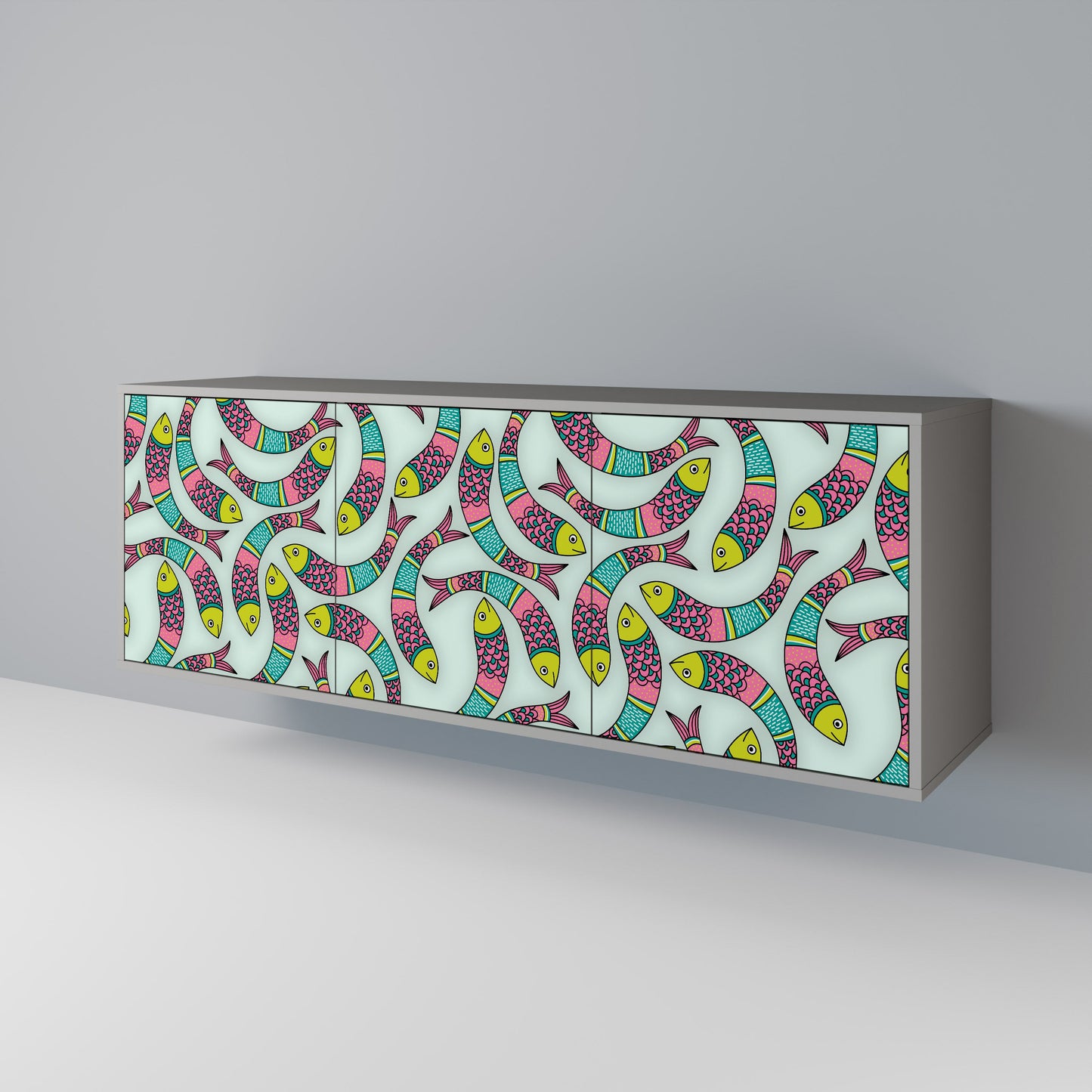 INDIAN FISH Buffet 3 Portes Finition Grise