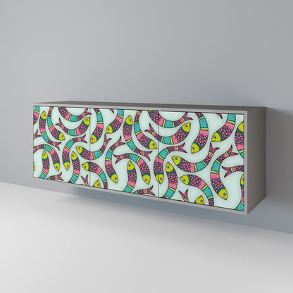 INDIAN FISH Buffet 3 Portes Finition Grise