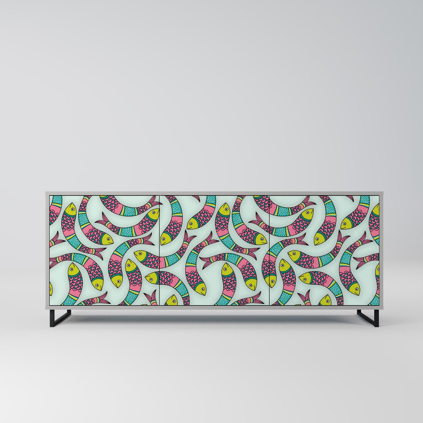 INDIAN FISH Buffet 3 Portes Finition Grise