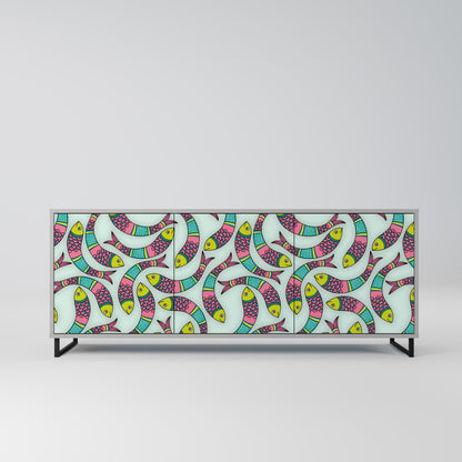 INDIAN FISH Buffet 3 Portes Finition Grise