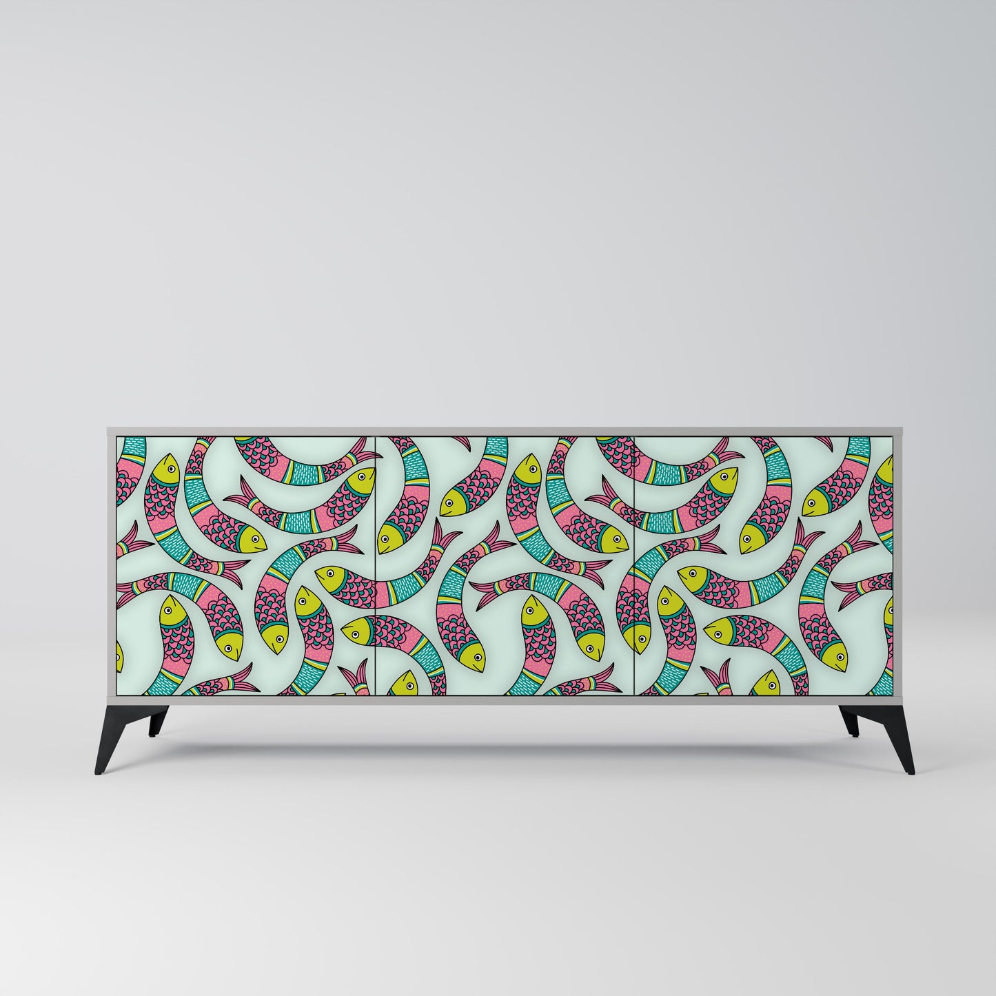 INDIAN FISH Buffet 3 Portes Finition Grise