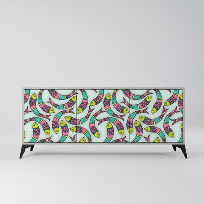 INDIAN FISH Buffet 3 Portes Finition Grise