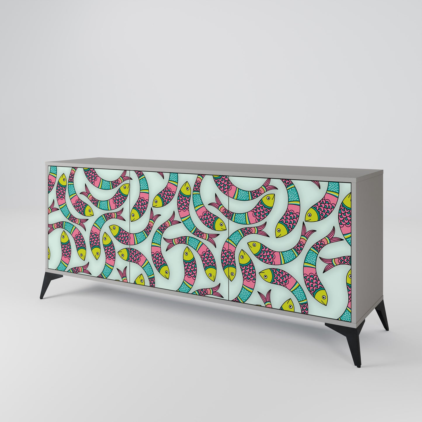 INDIAN FISH Buffet 3 Portes Finition Grise