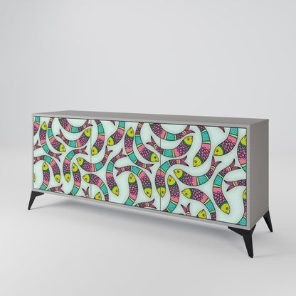 INDIAN FISH Buffet 3 Portes Finition Grise