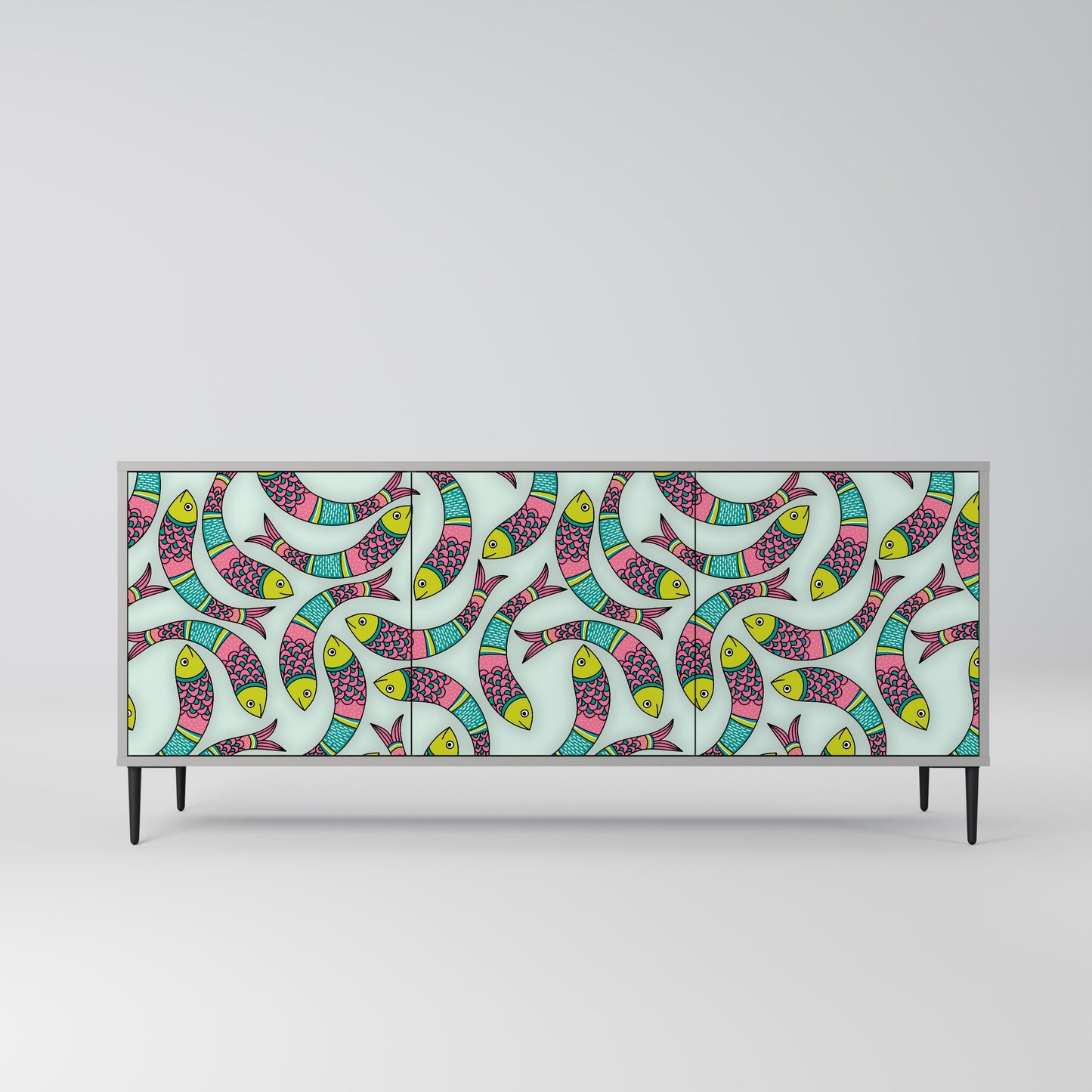 INDIAN FISH Buffet 3 Portes Finition Grise