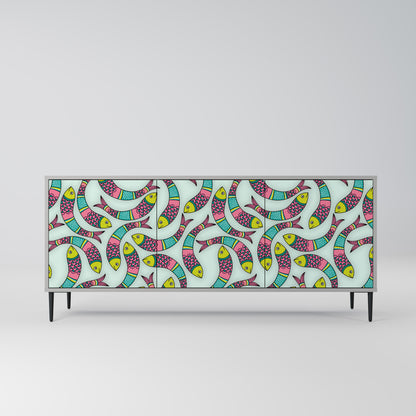 INDIAN FISH Buffet 3 Portes Finition Grise