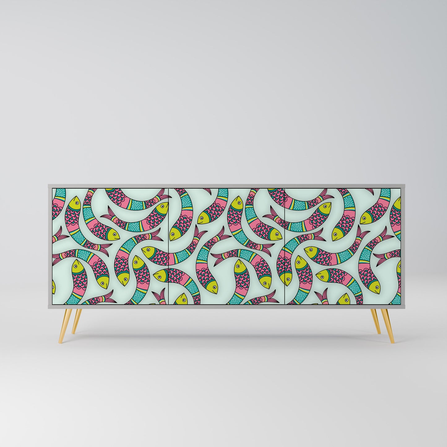 INDIAN FISH Buffet 3 Portes Finition Grise