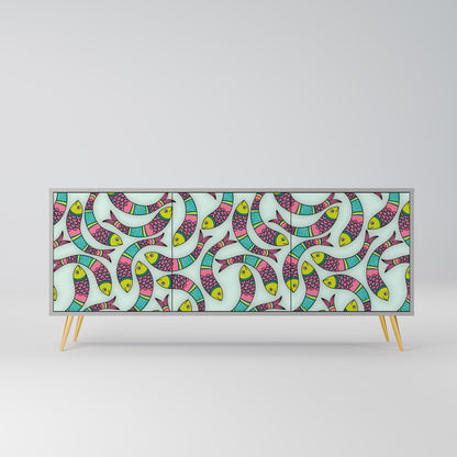 INDIAN FISH Buffet 3 Portes Finition Grise