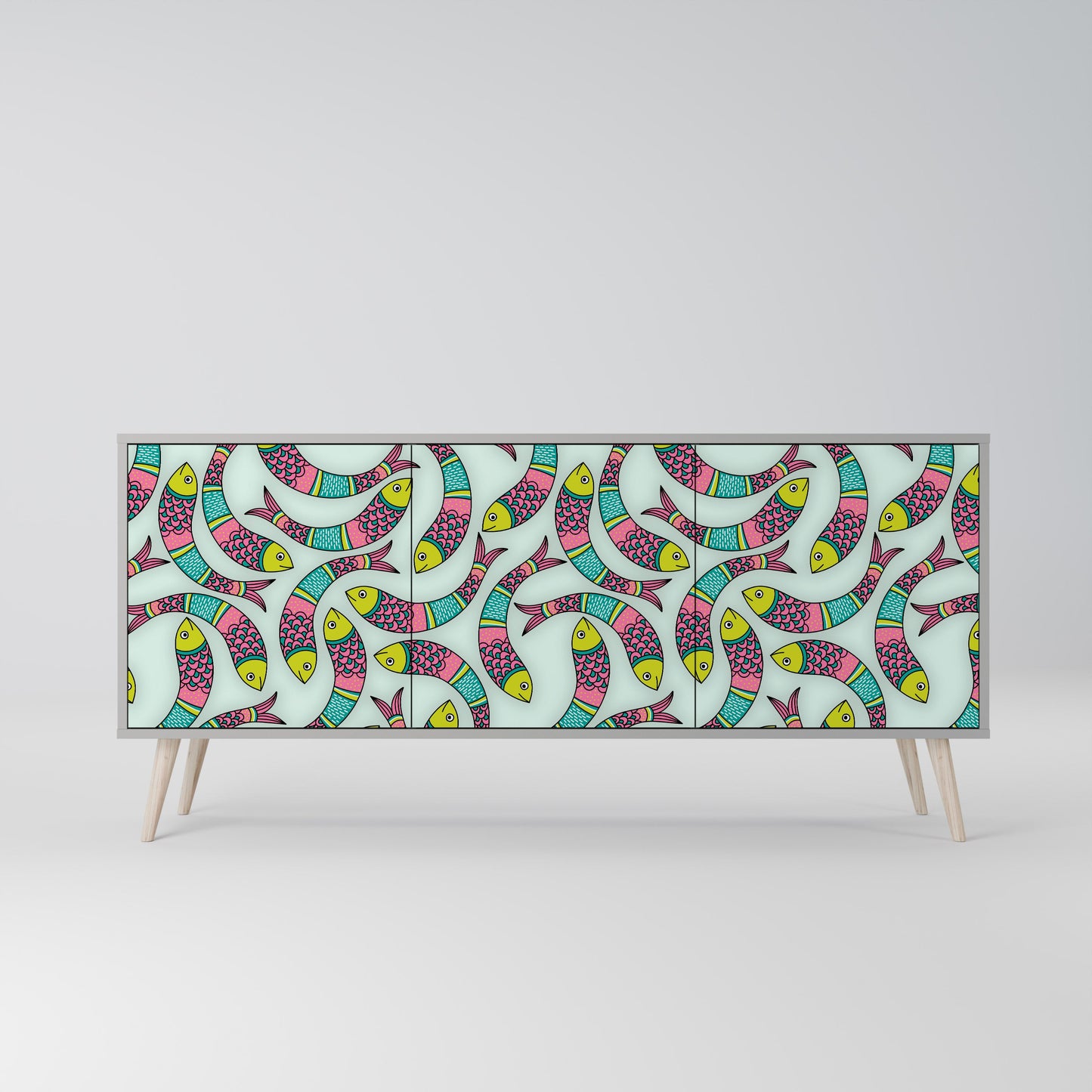 INDIAN FISH Buffet 3 Portes Finition Grise