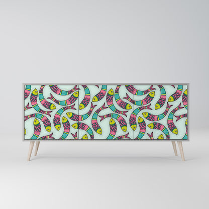 INDIAN FISH Buffet 3 Portes Finition Grise