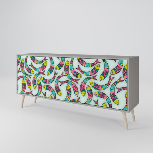 INDIAN FISH 3-Door Sideboard in Grey Finish