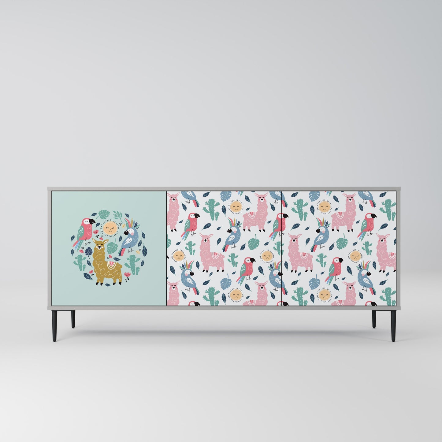 COLORFUL ALPACAS Buffet 3 Portes Finition Grise