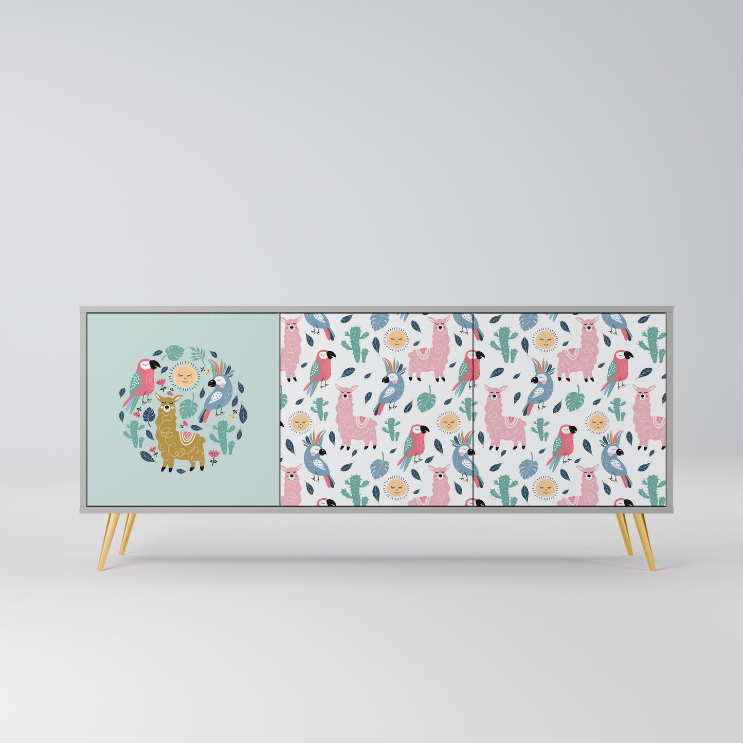 COLORFUL ALPACAS Buffet 3 Portes Finition Grise