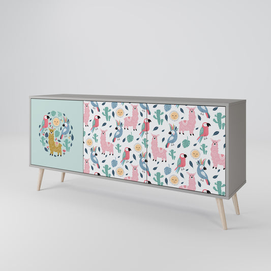COLORFUL ALPACAS 3-Door Sideboard in Grey Finish