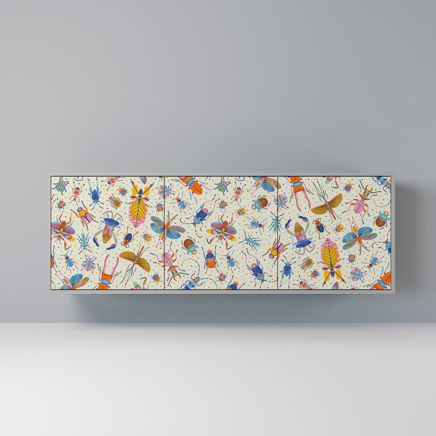 COLORFUL INSECTS Buffet 3 Portes Finition Grise