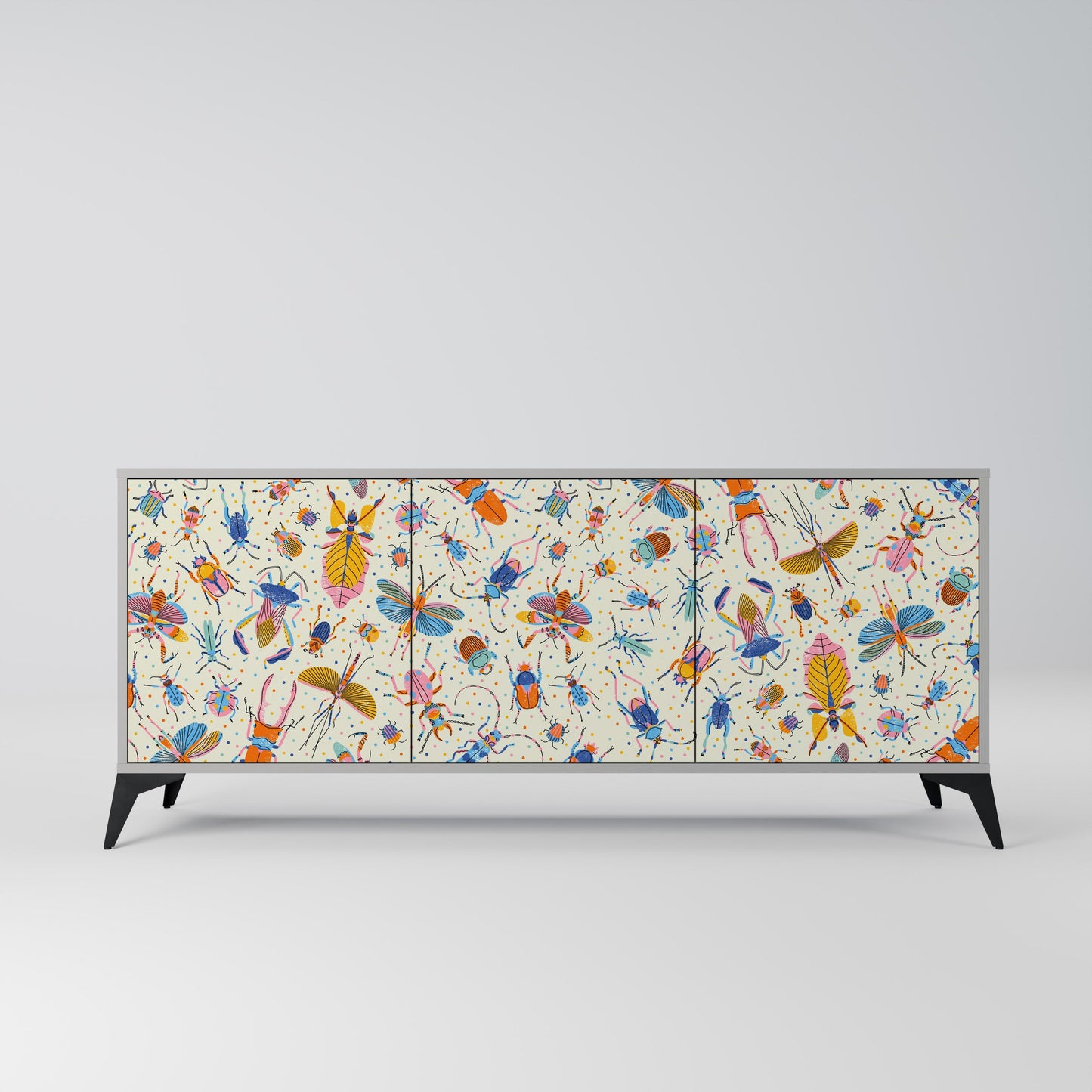 COLORFUL INSECTS Buffet 3 Portes Finition Grise