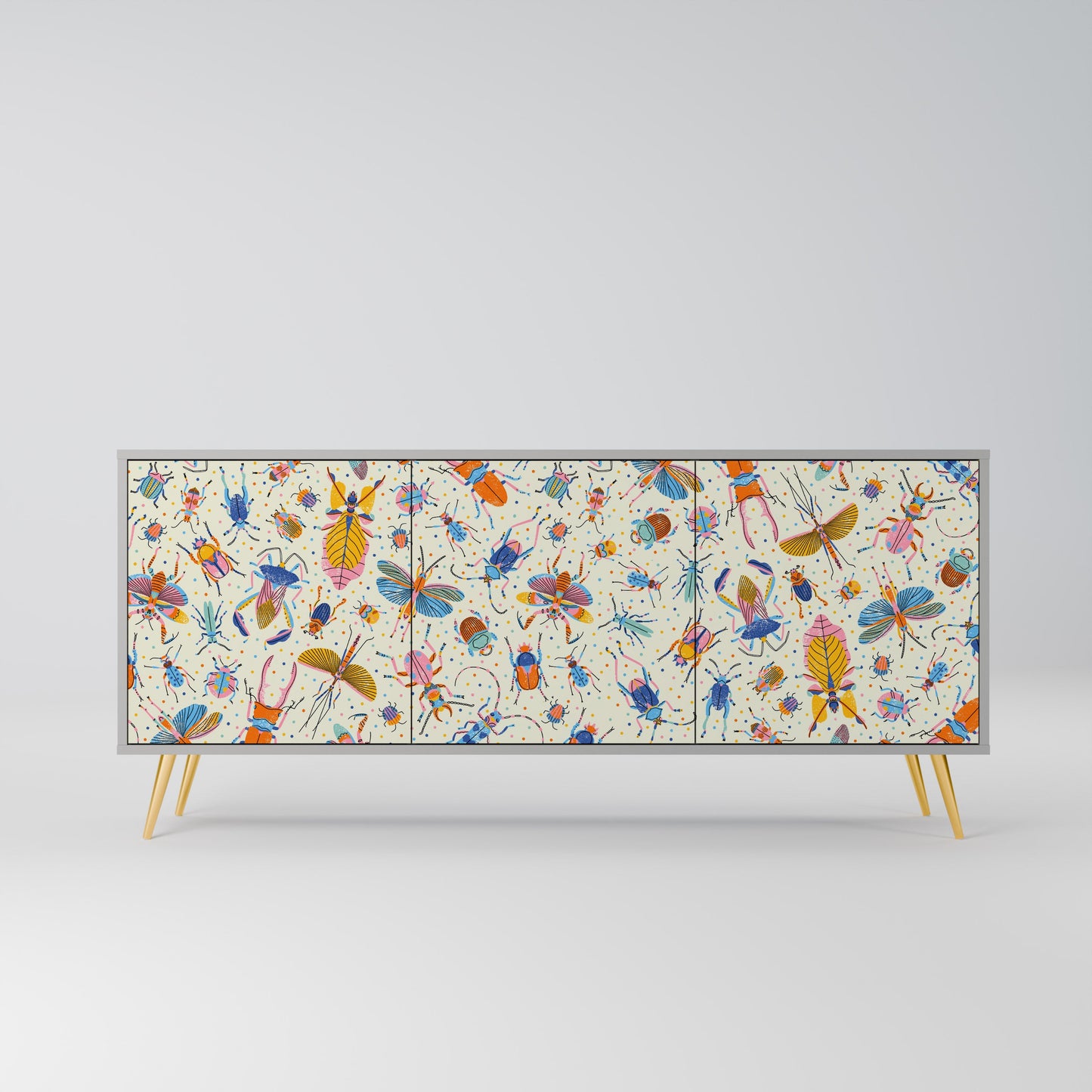COLORFUL INSECTS Buffet 3 Portes Finition Grise