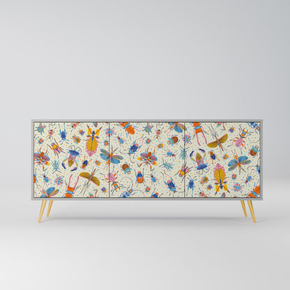 COLORFUL INSECTS Buffet 3 Portes Finition Grise