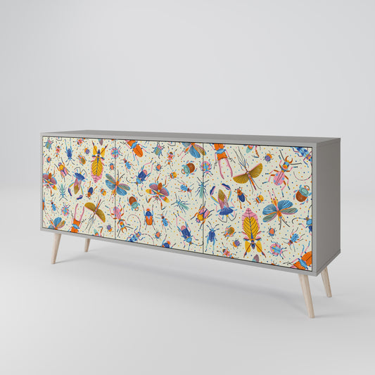 COLORFUL INSECTS 3-Door Sideboard in Grey Finish