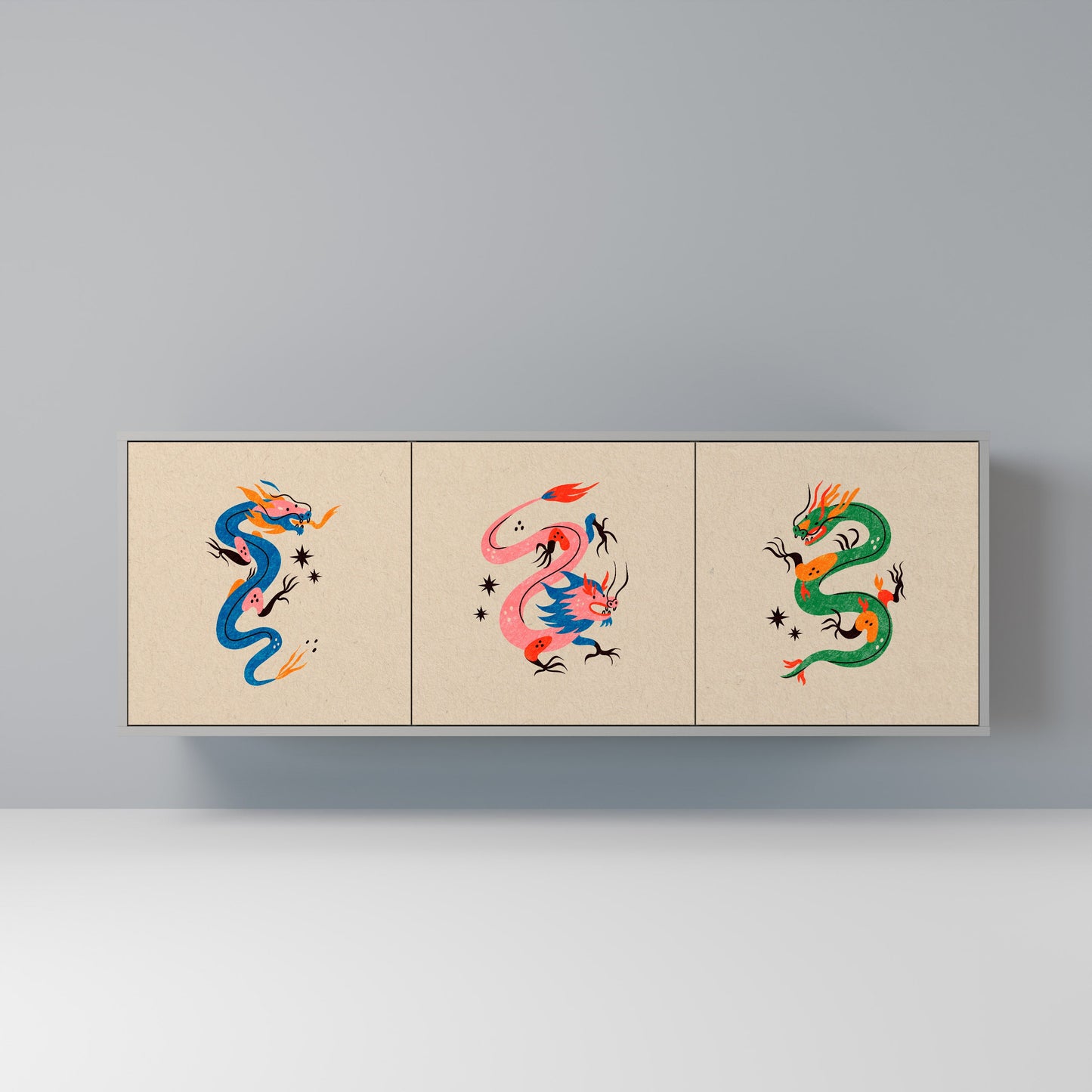 MYTHOLOGICAL CREATURES Buffet 3 Portes Finition Grise