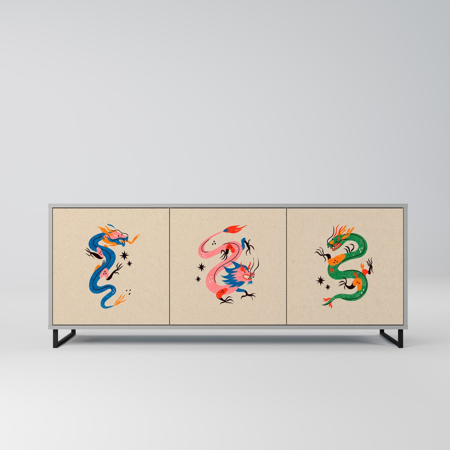 MYTHOLOGICAL CREATURES Buffet 3 Portes Finition Grise