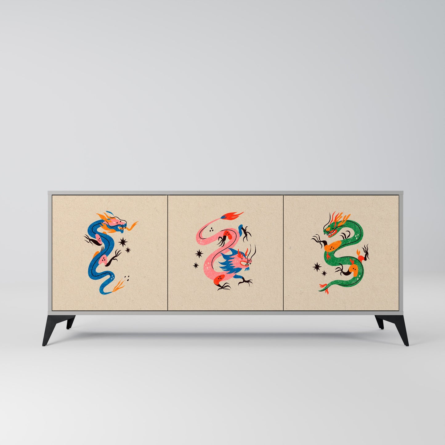 MYTHOLOGICAL CREATURES Buffet 3 Portes Finition Grise