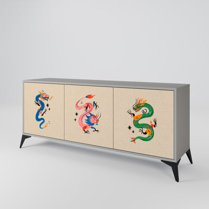 MYTHOLOGICAL CREATURES Buffet 3 Portes Finition Grise