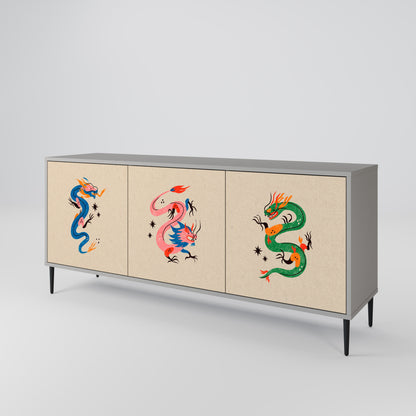 MYTHOLOGICAL CREATURES Buffet 3 Portes Finition Grise