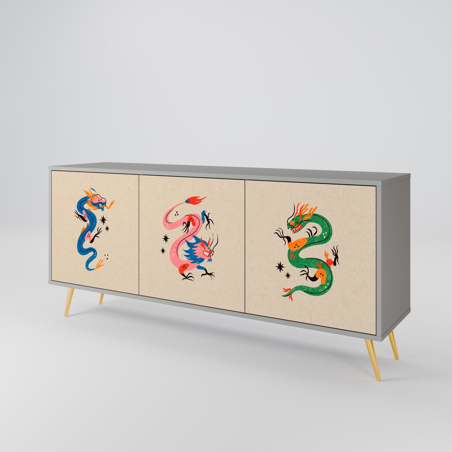 MYTHOLOGICAL CREATURES Buffet 3 Portes Finition Grise