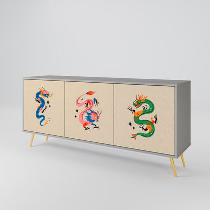 MYTHOLOGICAL CREATURES Buffet 3 Portes Finition Grise