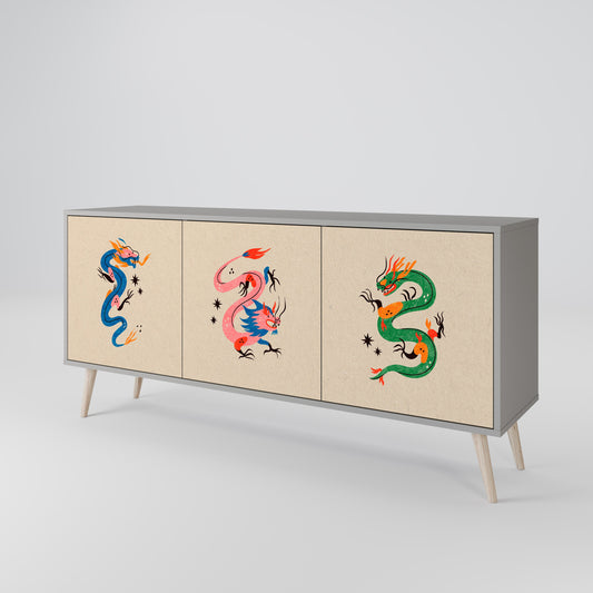 MYTHOLOGICAL CREATURES 3-Door Sideboard in Grey Finish