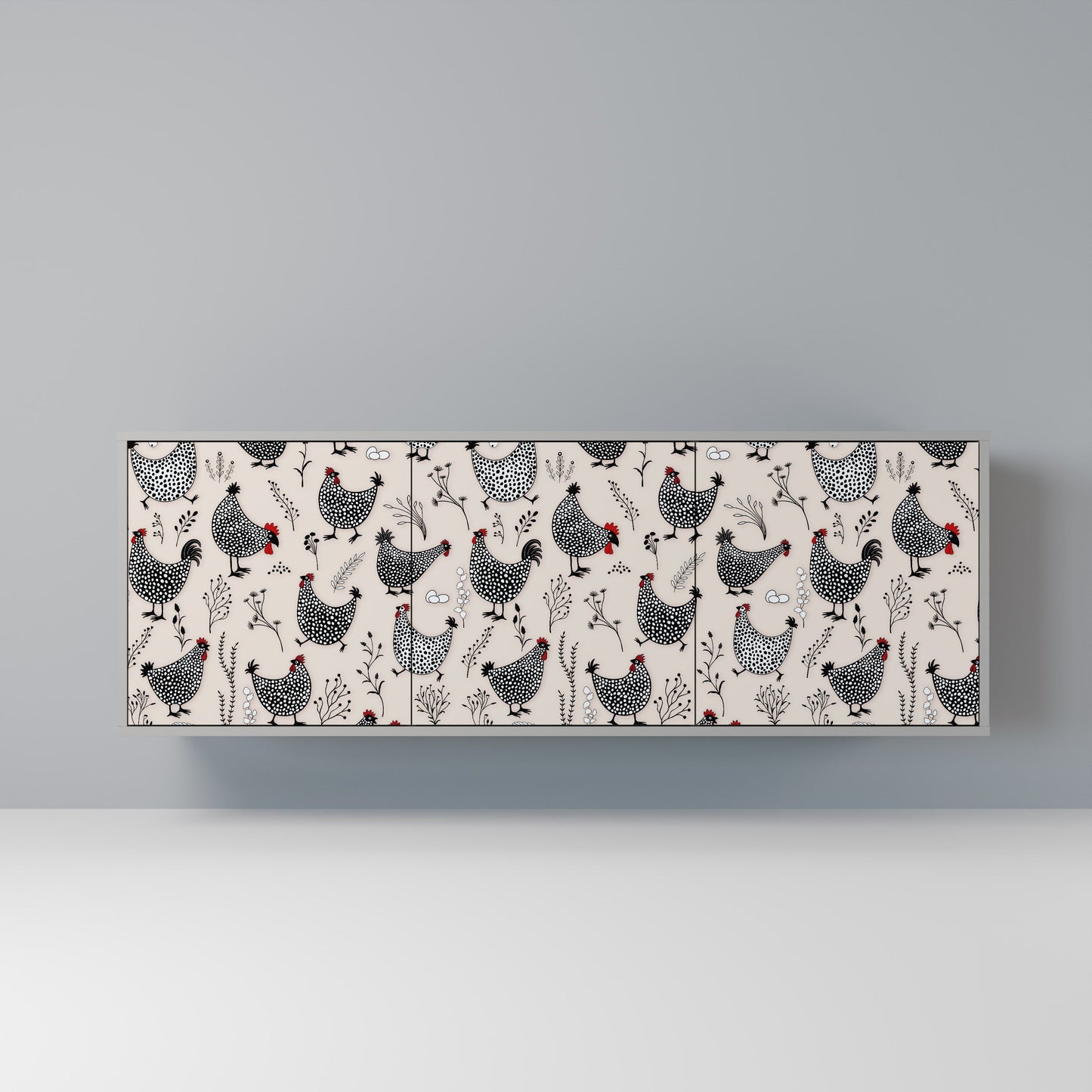 HAPPY HENS Buffet 3 Portes Finition Grise