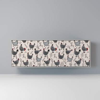 HAPPY HENS Buffet 3 Portes Finition Grise