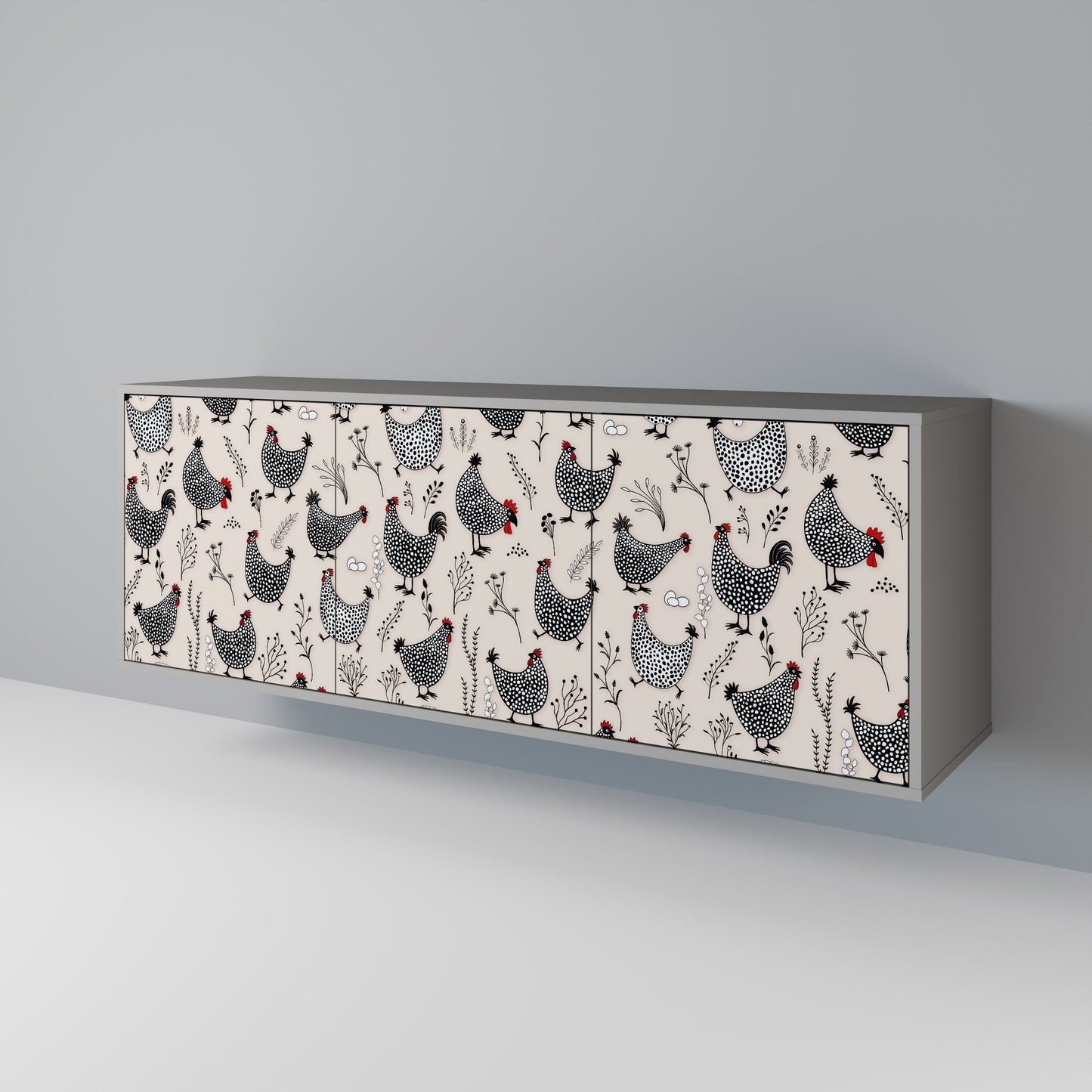 HAPPY HENS Buffet 3 Portes Finition Grise