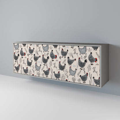 HAPPY HENS Buffet 3 Portes Finition Grise