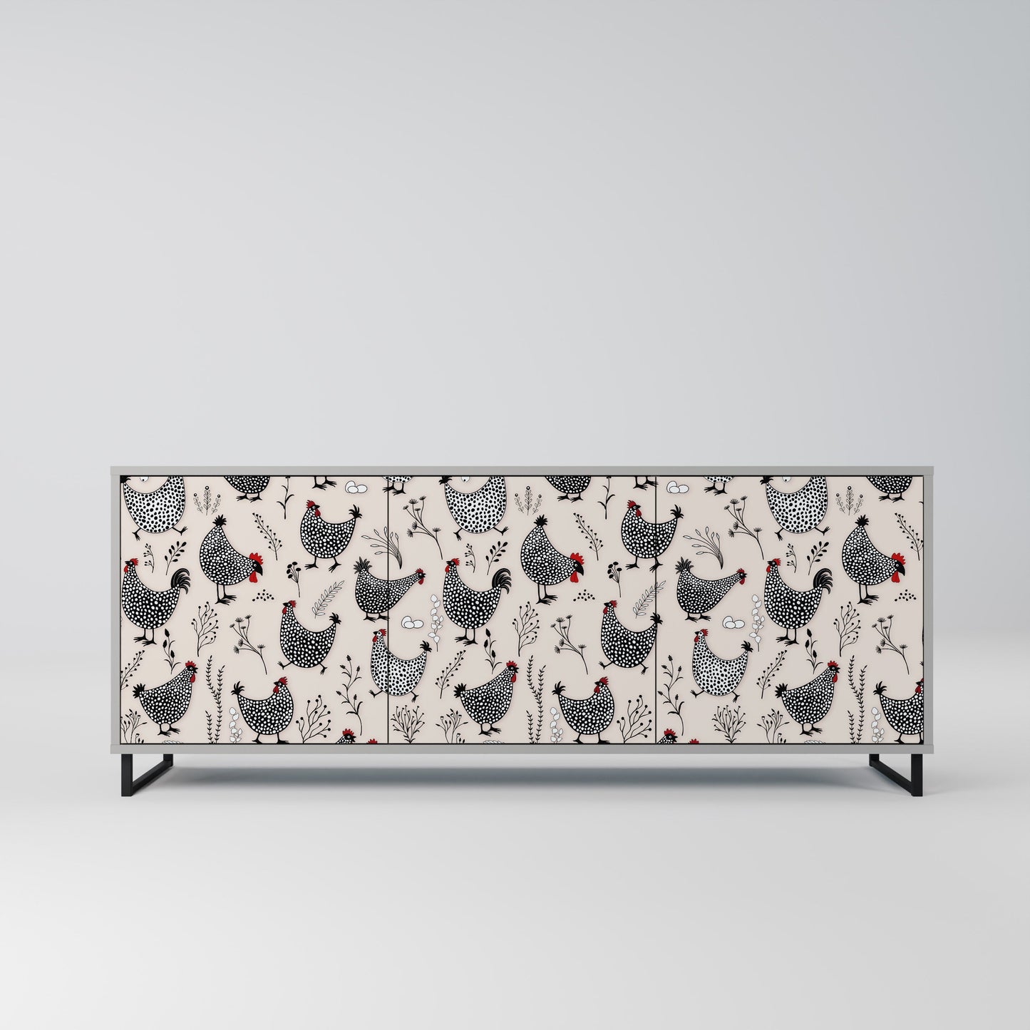 HAPPY HENS Buffet 3 Portes Finition Grise