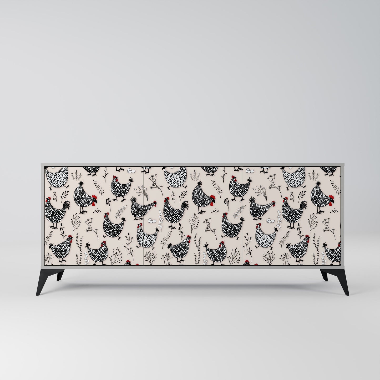 HAPPY HENS Buffet 3 Portes Finition Grise