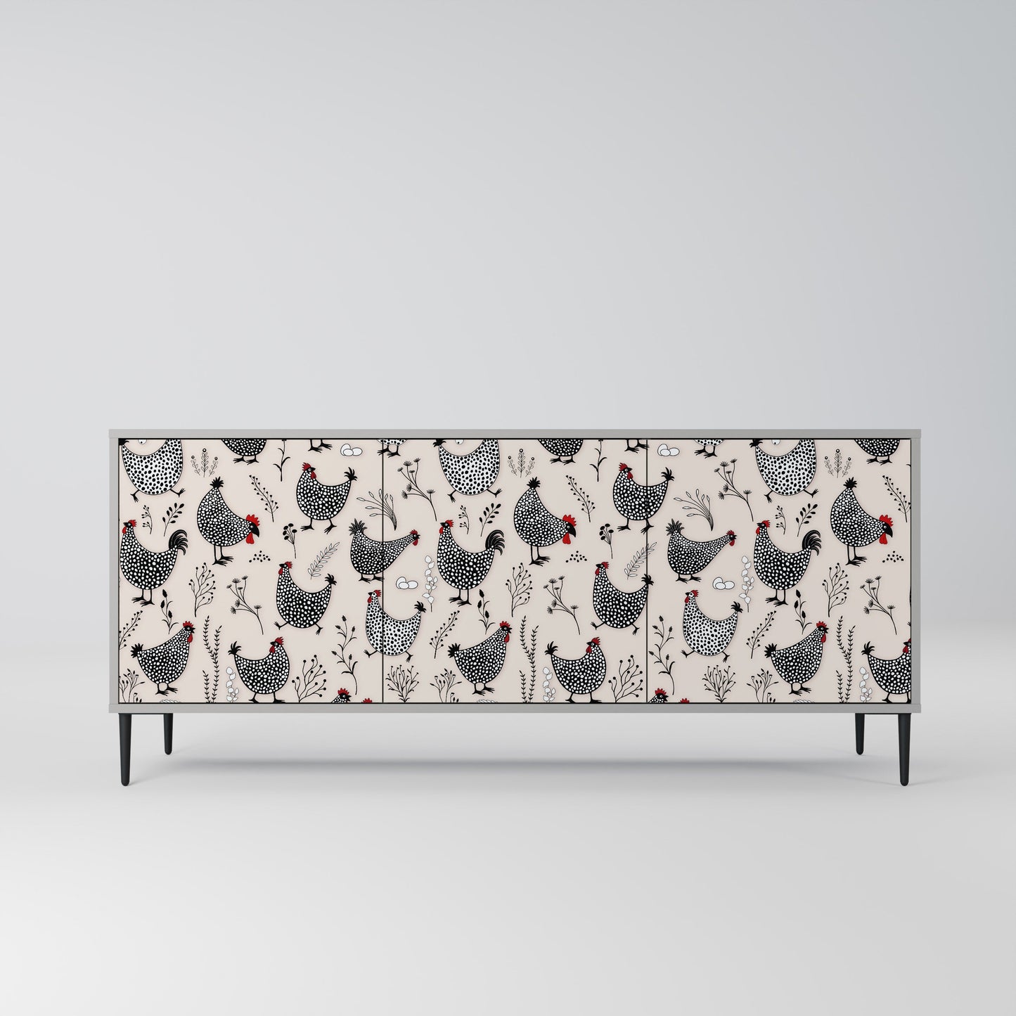 HAPPY HENS Buffet 3 Portes Finition Grise