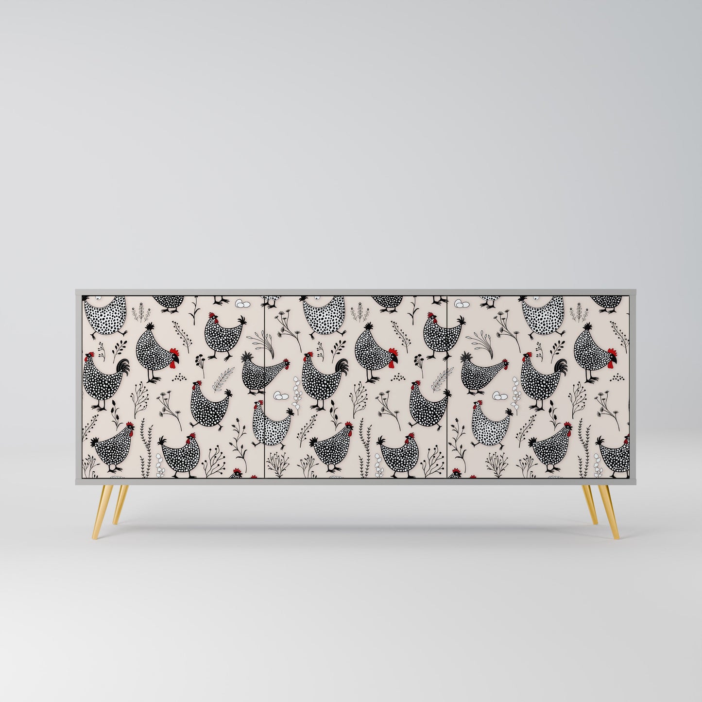 HAPPY HENS Buffet 3 Portes Finition Grise