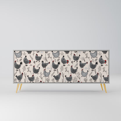 HAPPY HENS Buffet 3 Portes Finition Grise