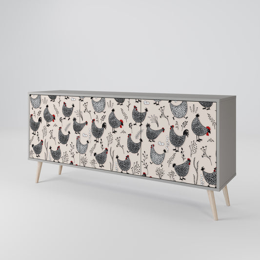 HAPPY HENS 3-Door Sideboard in Grey Finish