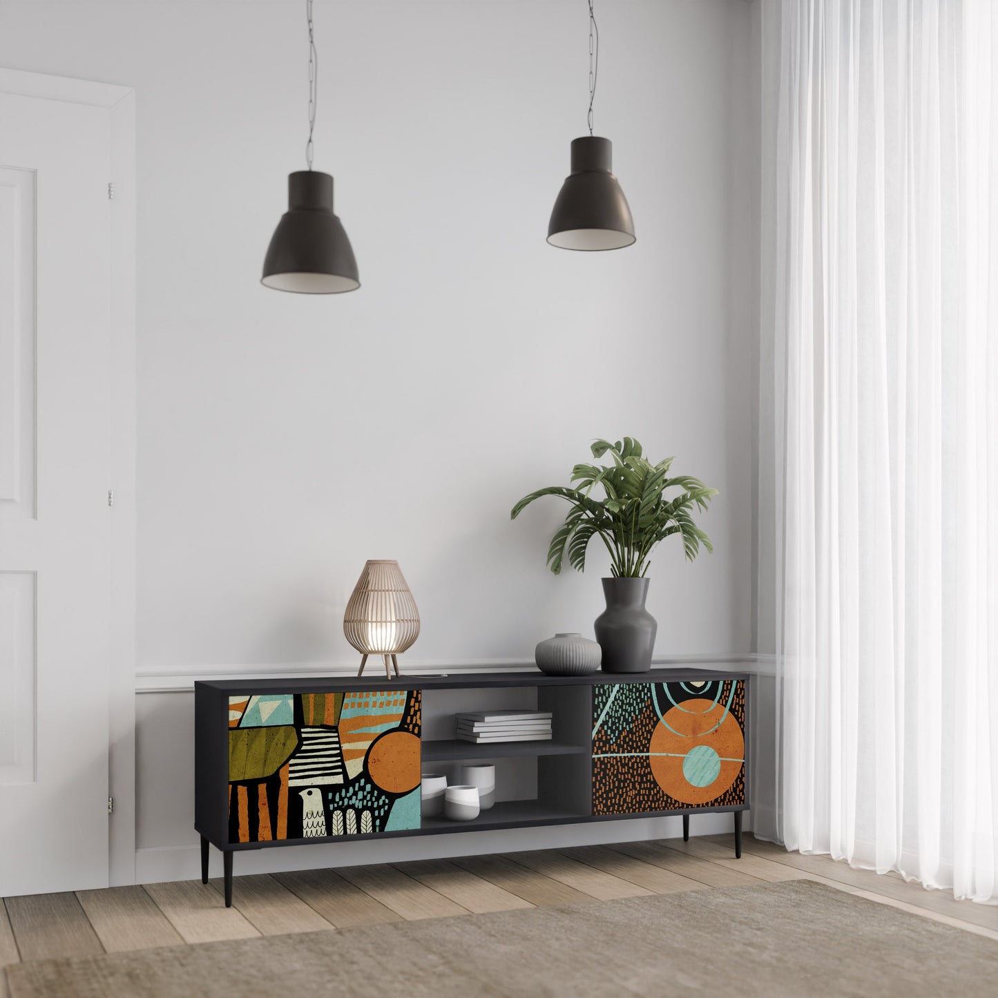 GEODE GLIMMER 2-Door TV Stand in Black Finish