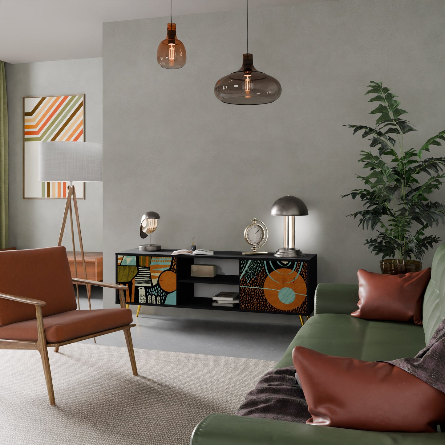 GEODE GLIMMER 2-Door TV Stand in Black Finish