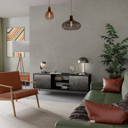 TESSELATED GRAYISH 2-Door TV Stand in Black Finish