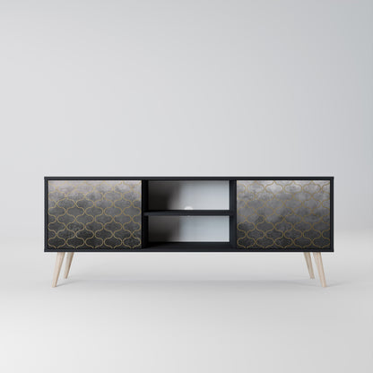 TESSELATED GRAYISH 2-Door TV Stand in Black Finish