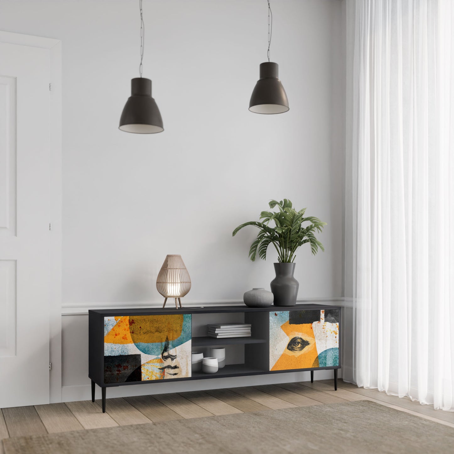 ABSTRACT FACES Mobile TV a 2 Ante in Finitura Nera