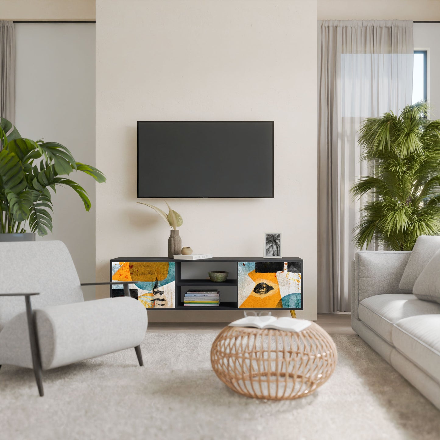 ABSTRACT FACES Mobile TV a 2 Ante in Finitura Nera