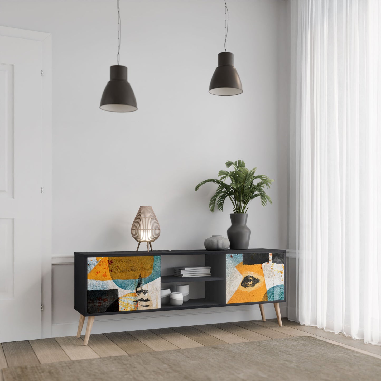 ABSTRACT FACES Mobile TV a 2 Ante in Finitura Nera